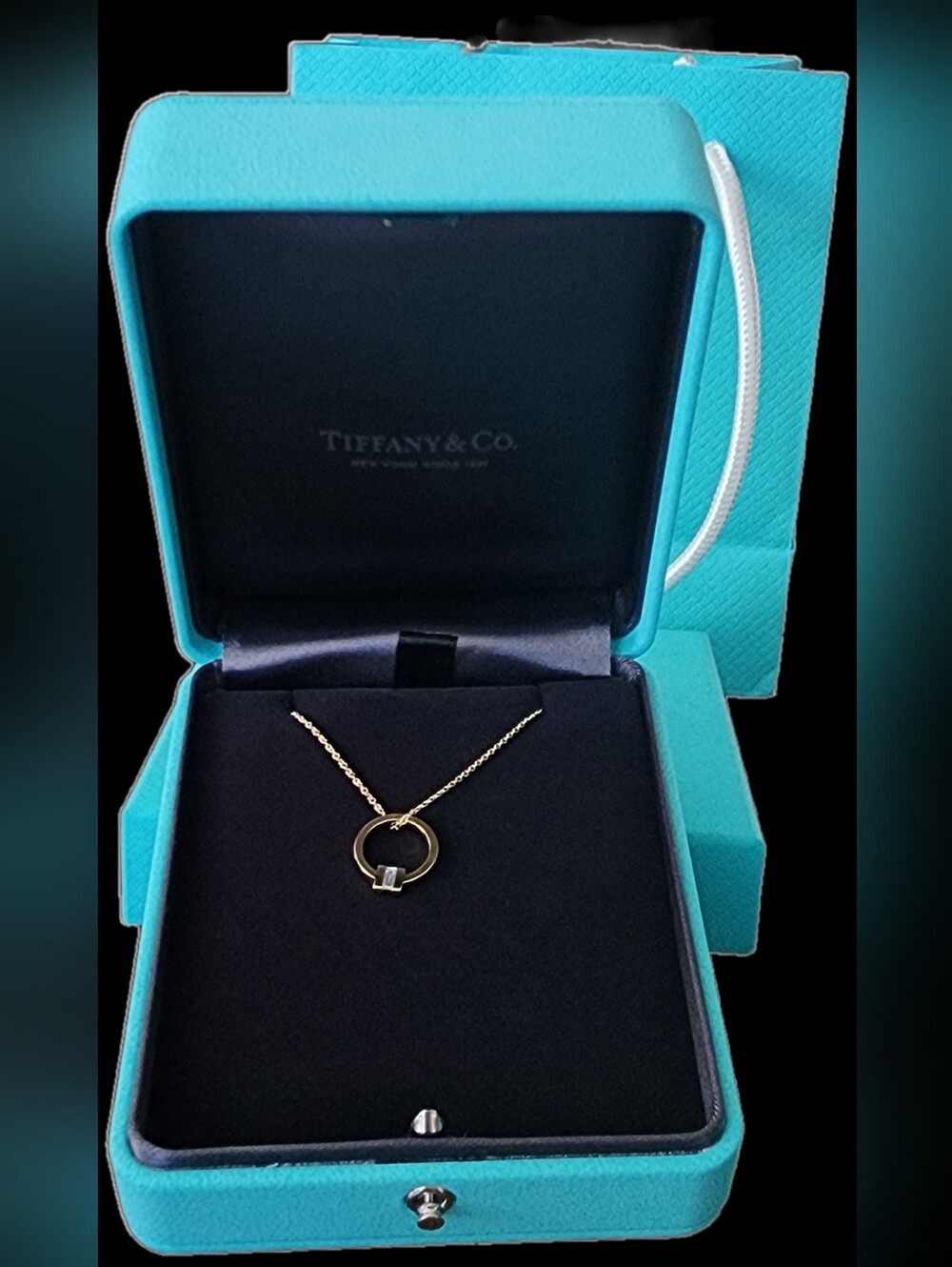 NWT Tiffany & Co. T Square 18K Gold Baguette Diamond Necklace Gift Set
